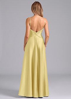 Azazie Elita Bridesmaid Dresses Lemon Sorbet A-Line Pleated Stretch Satin Dress image5