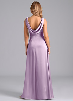 Azazie Karina Bridesmaid Dresses Frosted Lilac A-Line Pleated Stretch Satin Dress image6