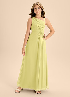 Azazie Brooke Junior Abito A-Line in Chiffon Spacco Laterale Sorbetto Al Limone image4