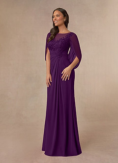 Azazie Hera Mother of the Bride Dresses Grape A-Line Lace Capelet Chiffon Dress image2