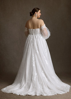 Azazie Elowyn Vestidos de novia Vestido Diamante Blanco de Encaje de Corte Princesa con Palabra de honor image2