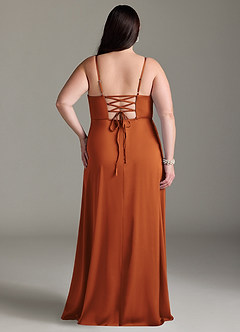 Azazie Marchella Bridesmaid Dresses Cinnamon A-Line Corset Stretch Satin Dress image8