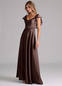 Azazie Leilani Bridesmaid Dresses Ganache A-Line Ruched Stretch Satin Dress image8