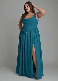 Azazie Novi Brautjungfernkleider A-Linie Plissee Chiffon Kleid Tintenblau image9