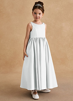 Azazie Bettie Flower Girl Dresses Diamond White A-Line Bow Matte Satin Dress image4