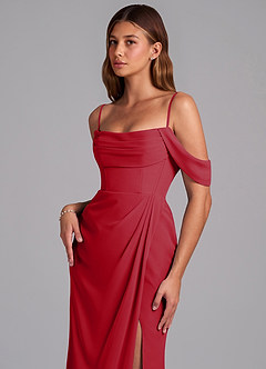 Azazie Johana Robes de demoiselle d'honneur Robe Sirène Convertible en Mousseline de soie Épaule décolletée Écarlate image5