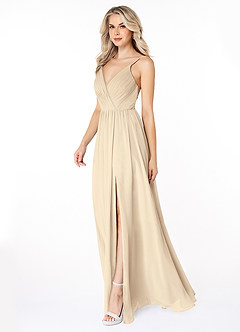 Azazie Gracie Brautjungfernkleider A-Linie Plissee Chiffon Kleid Champagner image4