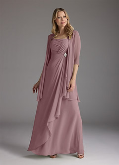 Azazie Weisz Abiti per la Madre della Sposa Abito A-Line in Chiffon Plissettato con Scollo Quadrato Rosa Polverosa image1