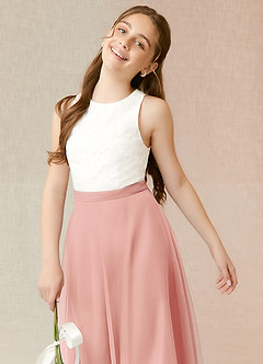 Azazie Albertine Junior A-Linie Spitze Chiffon Kleid Rosettenrosa image5