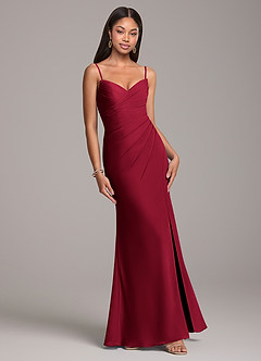 Azazie Yola Bridesmaid Dresses Burgundy Sheath Pleated Chiffon Convertible Dress image5