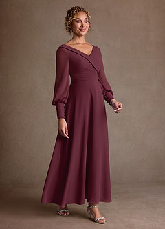 Azazie Paterson Suknie dla Matki Panny Młodej Linia A Pofałdowany Szyfon Długość kostki Sukienka image3