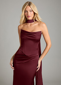 Azazie Sorrel Bridesmaid Dresses Cabernet Mermaid Strapless Stretch Satin Convertible Dress image7