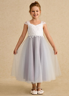 Azazie Momo Flower Girl Dresses Ivory Dusty Rose A-Line Lace Dress image1