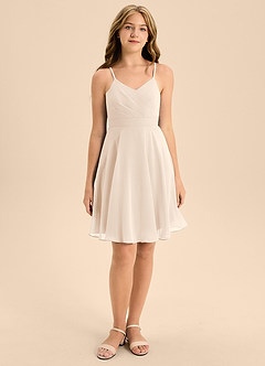Azazie Avelina Junior White Alabaster A-Line Pleated Chiffon Dress image4