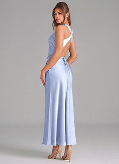 Azazie Evadne Vestidos de damas de honor Vestido de Hielo de Satén Elástico de Corte Recto con Plisado image2