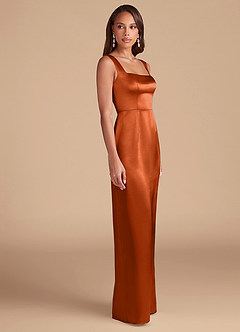 Azazie Flori Bridesmaid Dresses Burnt Orange Sheath Side Slit Metallic Satin Dress image5