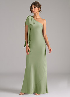 Azazie Capri At-home Try On Dresses Dusty Sage Mermaid One Shoulder Stretch Satin Dress image4