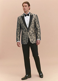 front Samuel Champagne Floral Jacquard Peak Lapel Tuxedo Jacket