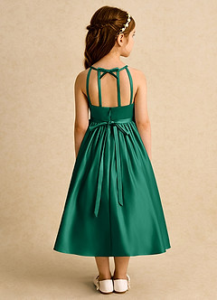Azazie Indi vestidos de niña de las flores Vestido de Esmeralda de Satin Mate de Corte En A con Lazo image2