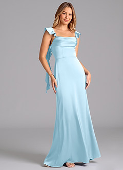 Azazie Adi Bridesmaid Dresses Sky Blue A-Line Pleated Stretch Satin Dress image5
