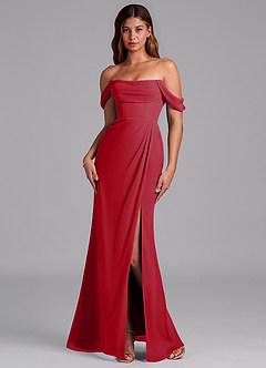 Azazie Johana Robes de demoiselle d'honneur Robe Sirène Convertible en Mousseline de soie Épaule décolletée Écarlate image7