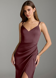 Azazie Leo Bridesmaid Dresses Sangria Sheath Pleated Stretch Satin Dress image5