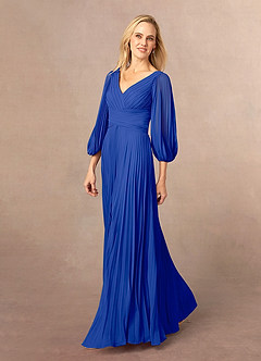 Azazie Zahara Mother of the Bride Dresses Royal Blue A-Line V-Neck Pleated Chiffon Dress image3