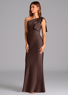 Azazie Yuanna Brudtärnklänningar Klä av Sjöjungfru i Stretch Satin Ena axeln Ganache image4