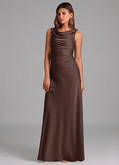 Azazie Nerine Bridesmaid Dresses Ganache A-Line Pleated Stretch Satin Dress image1