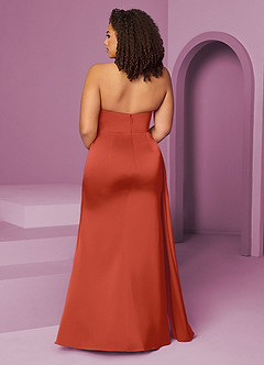 Barbie ♥ Azazie Bridesmaid Dresses Rust Mermaid Pleated Stretch Satin Dress image12