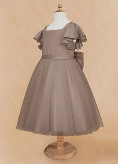 Azazie Kaeya Flower Girl Dresses Taupe A-Line Bow Tulle Dress image7