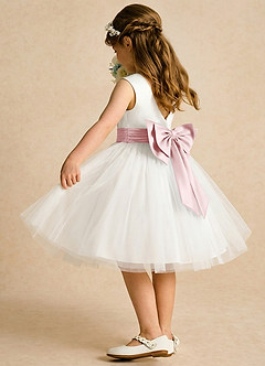 Azazie Sosie Robe Demoiselle D'honneur Fillette Robe Trapèze en Tulle Plissé Ivoire Rose Poudré image4