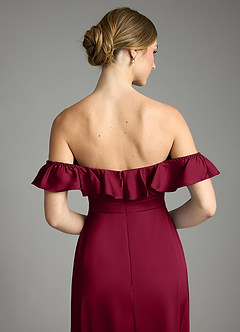 Azazie Lyra Bridesmaid Dresses Burgundy A-Line Off the Shoulder Stretch Satin Convertible Dress image9