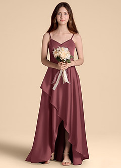 Azazie Prisha Junior Abito A-Line in Raso Elasticizzato Plissettato Merlot image6