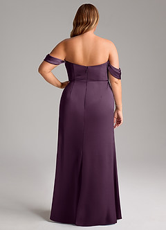 Azazie Saige Bridesmaid Dresses Plum Sheath Off the Shoulder Stretch Satin Dress image12