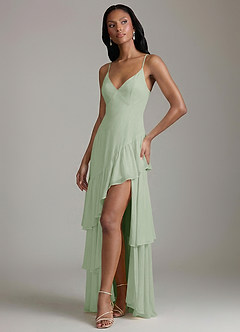 Azazie Elaina 신부 들러리 드레스 A라인 쉬폰 바닥 길이 드레스 image1