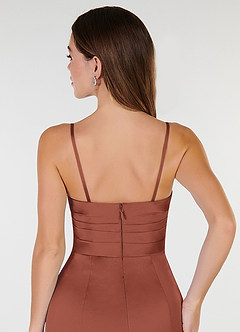 Azazie Yola Bridesmaid Dresses Auburn Sheath V-Neck Pleated Stretch Satin Convertible Dress image8