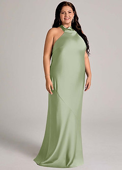 Azazie Velli Bridesmaid Dresses Dusty Sage Mermaid High Neck Stretch Satin Dress image9