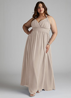Azazie Ashia Brautjungfernkleider A-Linie Plissee Chiffon Kleid Frost image7