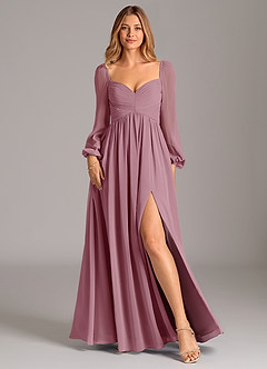 Azazie Bailee Bridesmaid Dresses Vintage Mauve A-Line Long Sleeve Chiffon Dress image1