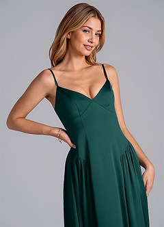 Azazie Kirby Bridesmaid Dresses Pine A-Line Stretch Satin Dress image2