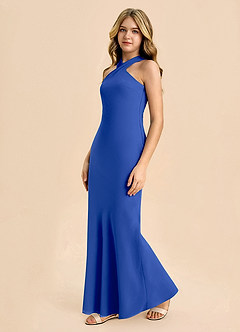 Azazie Doretta Junior Robe Fourreau en Mousseline de soie Plissée Bleu Roi image4