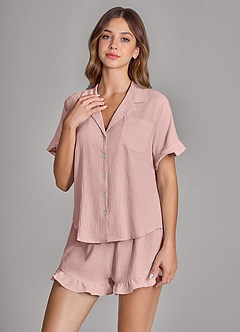front Ensemble de pyjama doux et volanté de couleur assortie