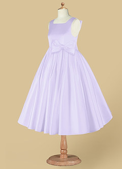Azazie Bo Peep Flower Girl Dresses Lilac A-Line Bow Matte Satin Dress image9