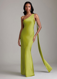 Azazie Galinda Suknie dla druhen Syrena Jedno ramię Satyna elastyczna Do ziemi Sukienka image4