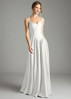 Azazie Evadina Suknie dla druhen Linia A Gorset Satyna elastyczna Do ziemi Sukienka image1