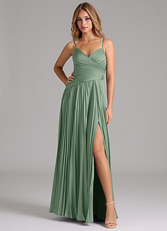 Azazie Vini Bridesmaid Dresses Matcha A-Line Pleated Stretch Satin Dress image3