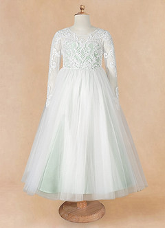 Azazie Elodie Flower Girl Dresses Ivory Agave Ball-Gown Lace Dress image10