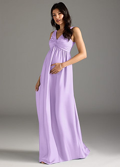 Azazie Yetta Brautjungfernkleider für Schwangere A-Linie Plissee Stretch-Satin Bodenlänge Kleid image1