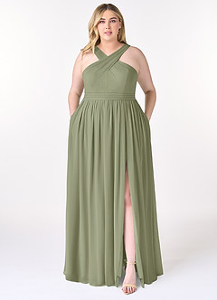 Azazie Elvira At-home Try On Dresses Wisteria A-Line Pleated Chiffon Dress image7